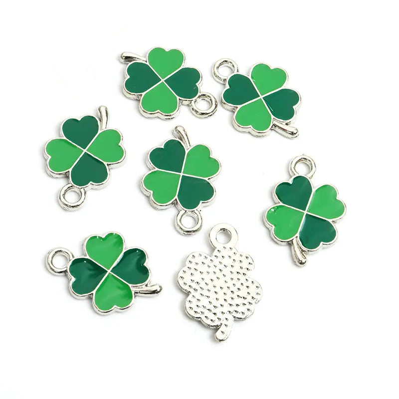 Dopamine Four-leaf Clover Enamel Charms 20pcs DIY Necklace Bracelet Earrings Keyring Amulet Pendants Creative Gift Accessories