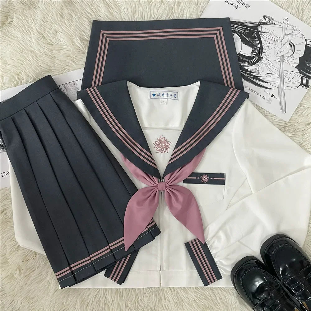 JK uniform suit Japanese college style sweet long and short-sleeved sailor suit pleated skirt Fashion School Uniform