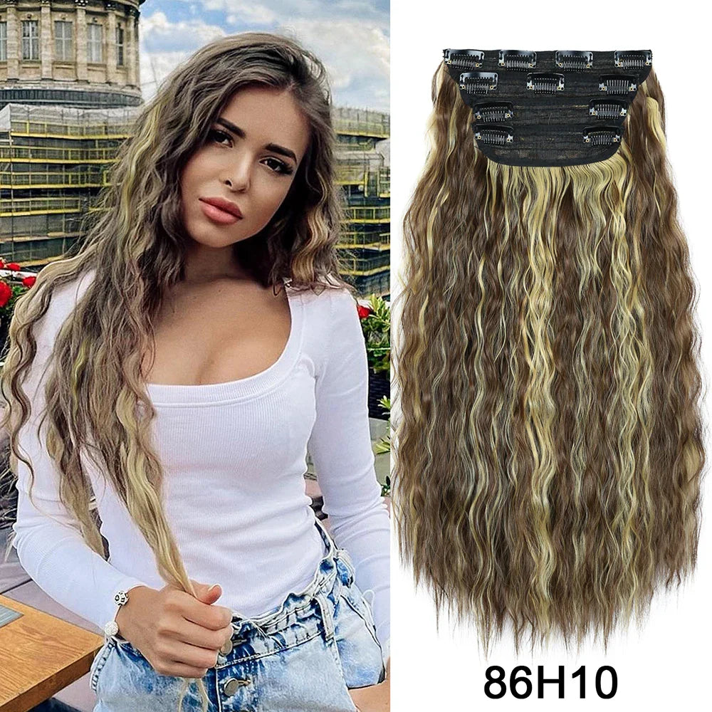 4Pcs/Set 20Inch Synthetic Hair Clip In Long Wavy Thick Hairpieces For Women Full Head Synthetic Hair Extensions Ombre Hairpieces