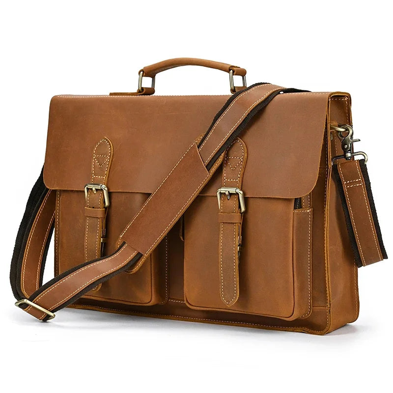 15.6" Genuine Leather Bag for Men Laptop Business s Cowhide Work Tote Bolso Briefcase Messenger Male Computer Fashion