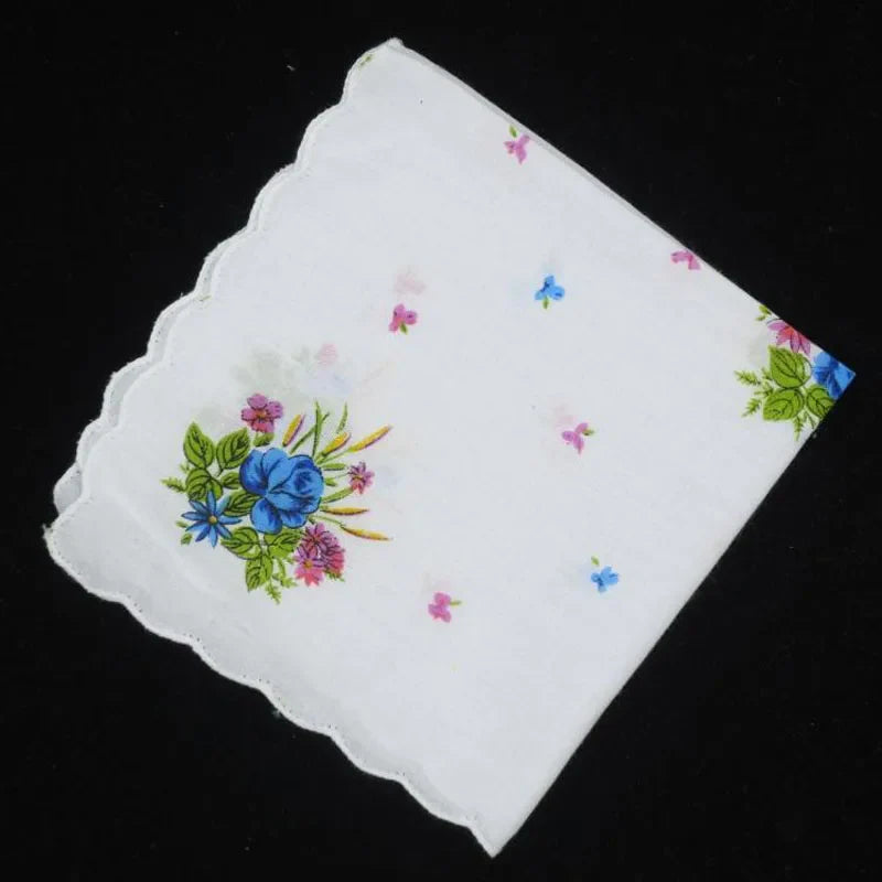 HOT white Ladies square Handkerchief Cotton Flowers Women children print face hand towels Hanky wedding Christmas Gifts 10pcs