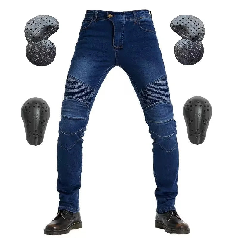 Men Jeans Embroidery Motorcycle Pants Pantalon Motocross Belt Protective Gear Motorcycle Driver's License Test Motos Jeans