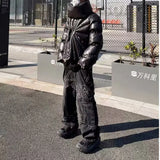 Vintage Gear Patch Punk Jeans High Street Spiderweb Straight Leg Pants Men's Wide Leg Pants Black Cargo Pants Y2k Clothes Baggy