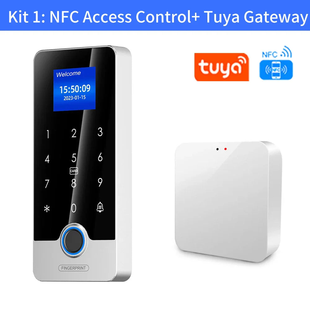 Tuya APP Door Lock Access Control System Kits With 1.77In Screen Bluetooth Keyboard Fingerprint RFID IC Card Reader Metal Keypad