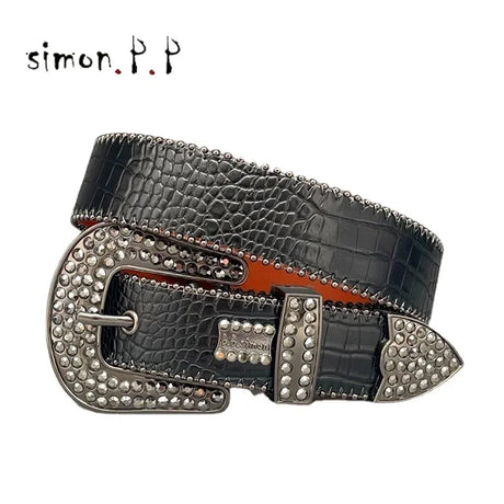 Punk Luxury Strap Diamond Belt Western Crystal Studded Belt Cowgirl Cowboy Rhinestone Belt For Women Men Jean Cinto De Strass