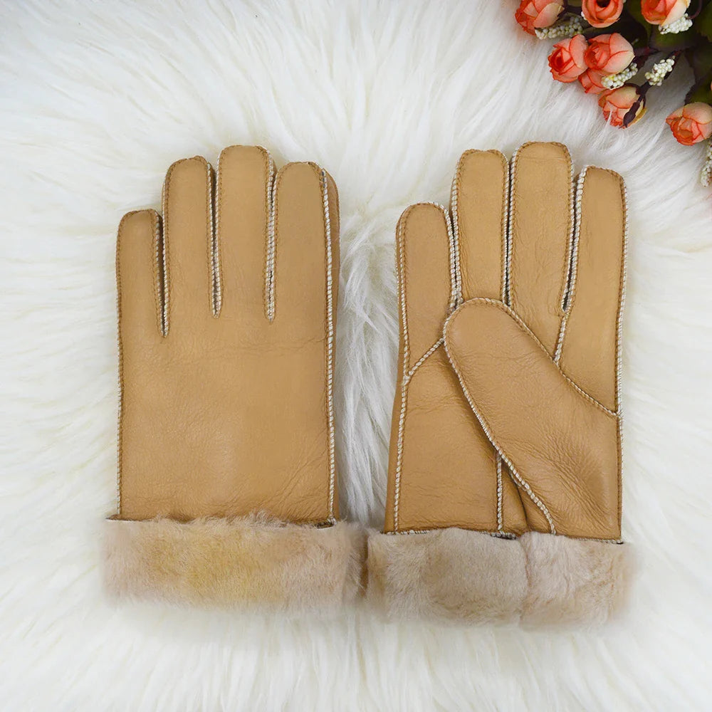 Natural Sheepskin Gloves for Men Winter Warmth Fur Integrated Thicken Outdoor Windproof Cycling Gloves Men's Sheepskin Перчатки