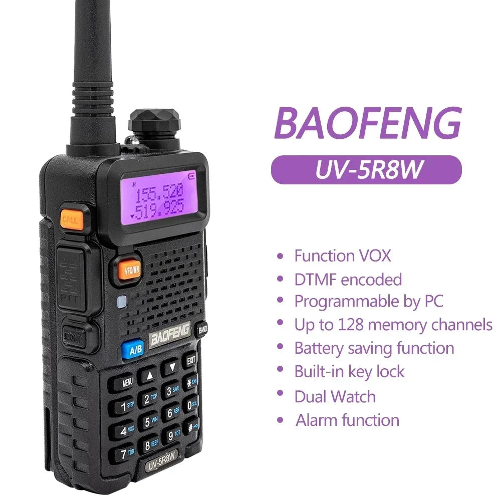 Baofeng UV-5R 8W True High Power 8/5W Powerful Walkie Talkie Long Range 16km Dual Band Two Way Radio CB Portable UV5R Hunting