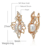 Kinel Luxury 585 Rose Gold Drop Earrings for Women Unique Geometric Hollow Bridal Accessories Natural Zircon Pearl Jewelry Gift