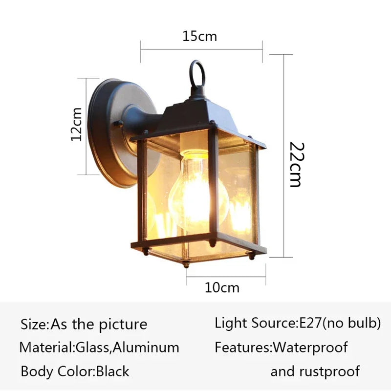 Retro Outdoor Doorway Wall Lamps Aluminum Glass Minimalist Square Lighting Villa Garden Courtyard Porch Waterproof Wall Lights