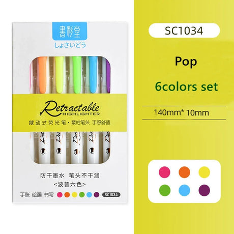 Haile 6Colors/set Morandi Retractable Highlighters Fluorescent Pen Manga Markers for Drawing Doodling Coloring Kawaii Stationery