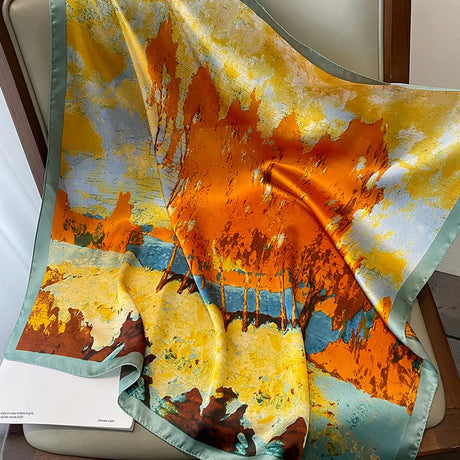 Luxury Brand Women Scarf Summer 70cm Silk Scarves Shawls Lady Sunscreen Beach Shawl Horse Print Square Scarves Muslim Headscarf