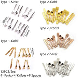 12PCS Dollhouse Furniture Gold Silver 1:12 Scale Simulation Mini Cutlery Accessory Fork Knife Spoon Miniatures Home Decor