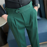 British Style Men High Waist Dress Pants 2023 Autumn Solid Color Casual Trousers Slim Fit Formal Suit Pants Fashion Men Clothing