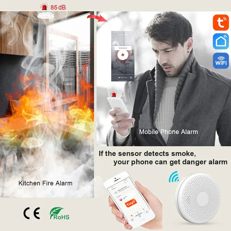 Tuya Carbon Monoxide Alarm Wireless Smoke Detector Wifi Sensor CO Gas Alarm Fire Protection Home Security Alarms Smart Life