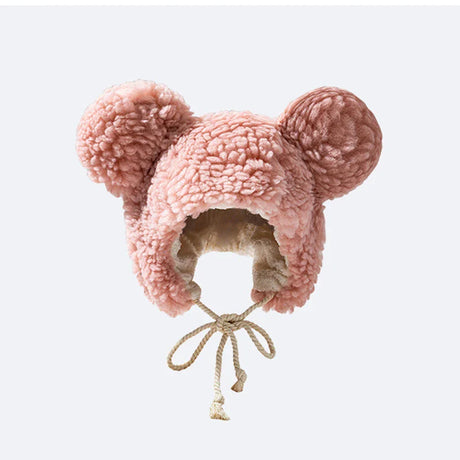 New Big-ear Bear Cashmere Bomber Hats Women Fluffy Hat with Ears Autumn Winter Cute Pullover Earmuffs Warm Cap Bandage