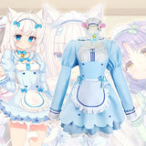 Anime Nekopara Vanilla Cosplay Wig Costume Maid Lolita Dress Blue Halloween Party Show Role Play Outfits For Girls