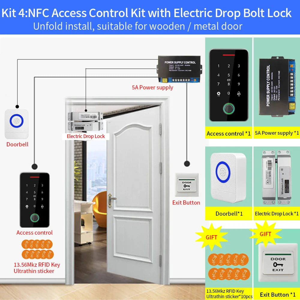 Asia Teco Outdoor IP67 Waterproof RFID 13.56MHz Biometrics Fingerprint Access Control Kits Electronic Door Opener + WIFI Gateway