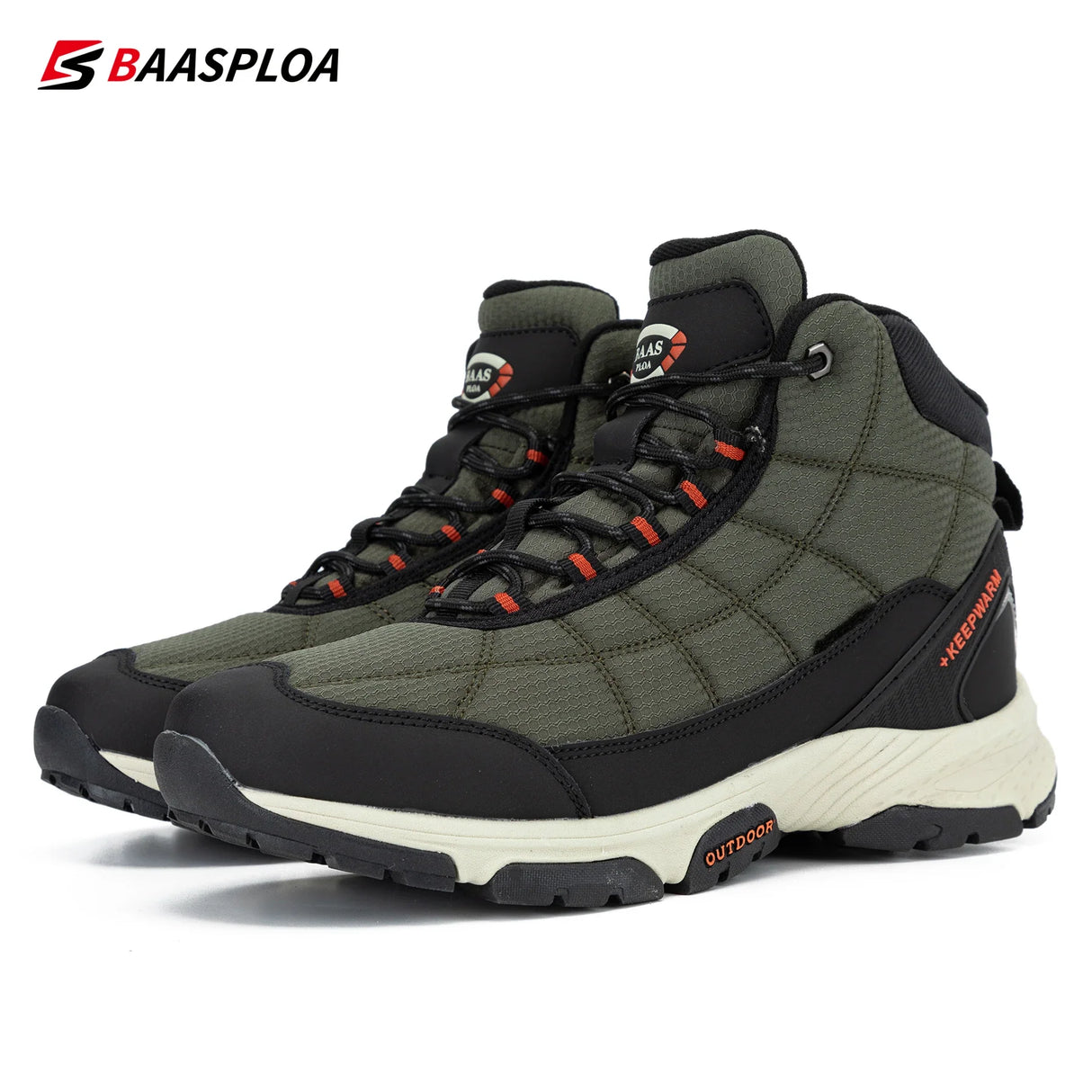 Baasploa Men's  Cotton Shoes Waterproof Outdoor Travel Hiking Shoes Warm Winter Sneakers Casual Walking Shoe Men's Thermal Boots