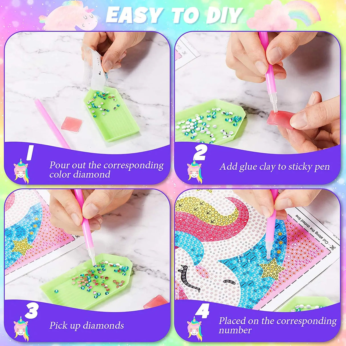 Diamond Painting by Number Kits for Kids Deer Unicorn Owl Crystal Rhinestone Diamond Embroidery Paintings Pictures Arts Craft