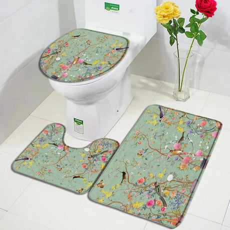 Chinese Style Red Plum Fish Bamboo Printing Bath Mat Bedroom Kitchen Non-Slip Carpet Toilet Cover Rug Flannel Shower Room Decor