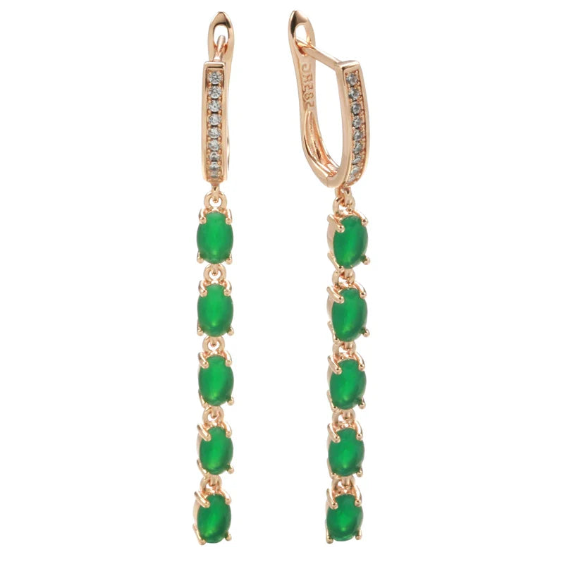 Kienl New Trend Vintage Long Tassel Earring 585 Rose Gold With Green Natural Zircon Women Drop Earrings Bride Wedding Jewelry