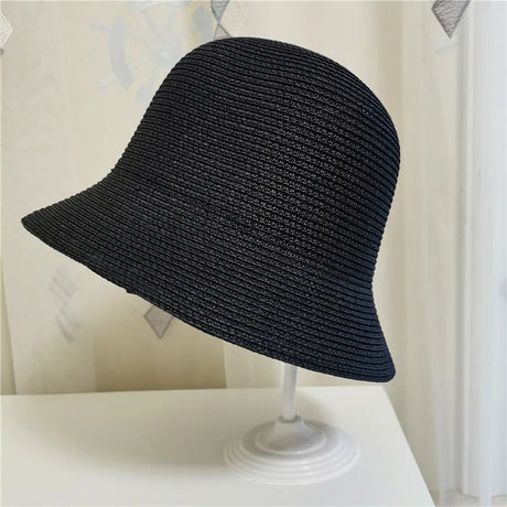 New Summer Foldable Bucket Hats For Women Girls Elegant Solid Color Breathable Straw Hat Outdoor Holiday Beach Visor Panama Caps