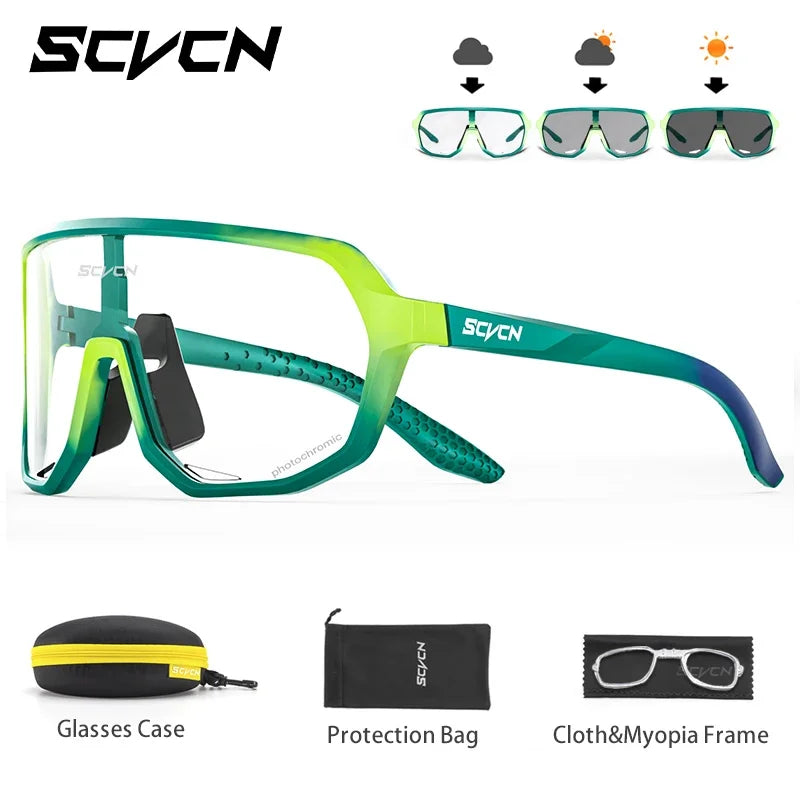 SCVCN Photochromic Men Cycling Sunglasses UV400 Sports Bicycle Women Running Hiking Glasses Road MTB Eyewear Goggles with Case