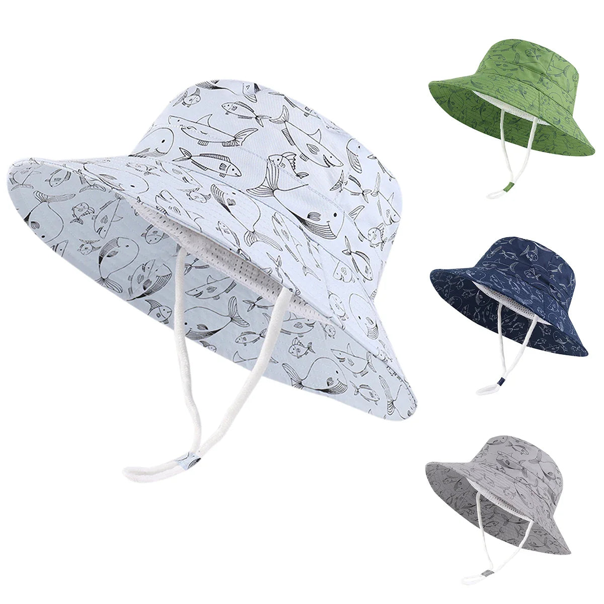 Baby Sun Hat for Boys Girls UPF 50+ Sun Protection Toddler Fish Bucket Hat Summer Kids Beach Hats Wide Brim Outdoor Play Hat