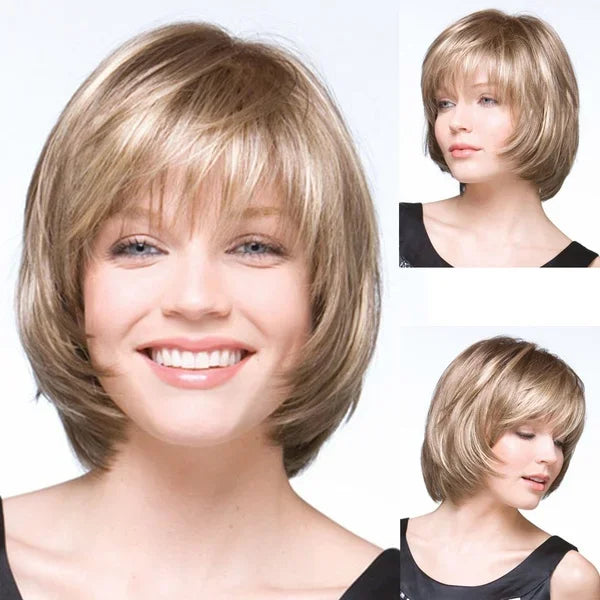 Soft & Healthy Mommy Wig Short Blonde Bob Wigs for Women Black Roots Heat Resistant Synthetic Ombre Bob Hair Cosplay Party Wig