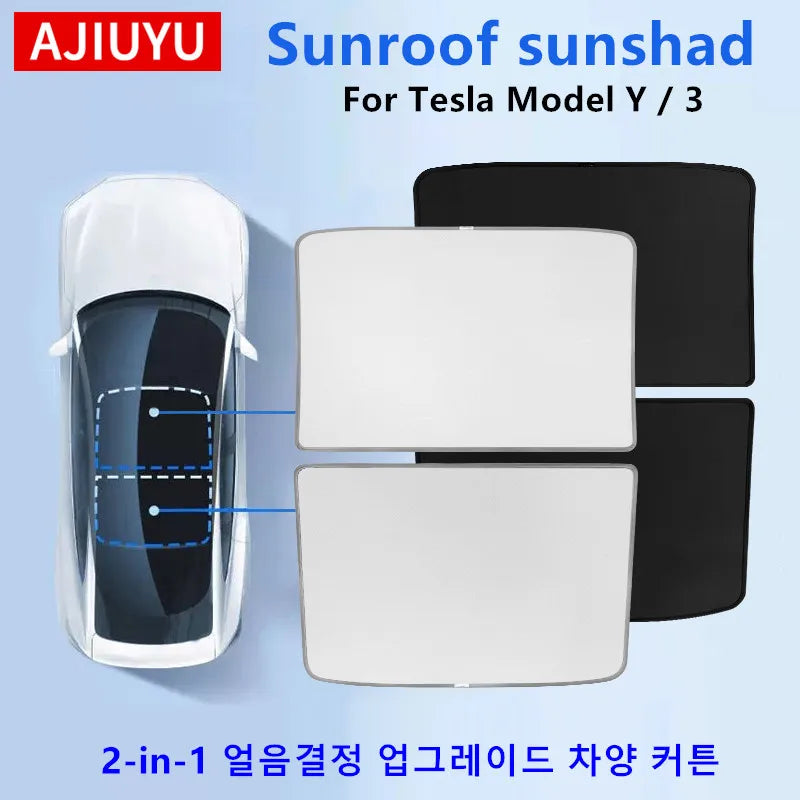 AJIUYU Sunshade Sunroof Car For Tesla Model 3 Y 2021-2023 Upgrade Ice Cloth Buckle Sun Shades Glass Roof Front Rear Skylight