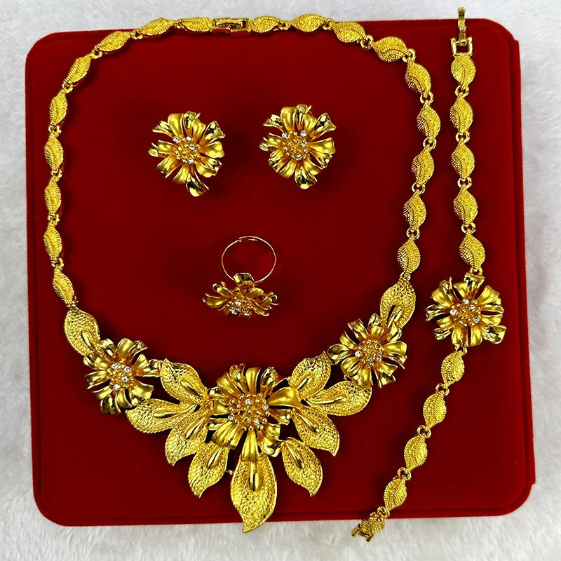 ANIID Indian 24K Gold Color Necklace Set For Women Party Bridal Wedding Ethiopian Luxury Dubai Jewelry Wholesale New Gifts