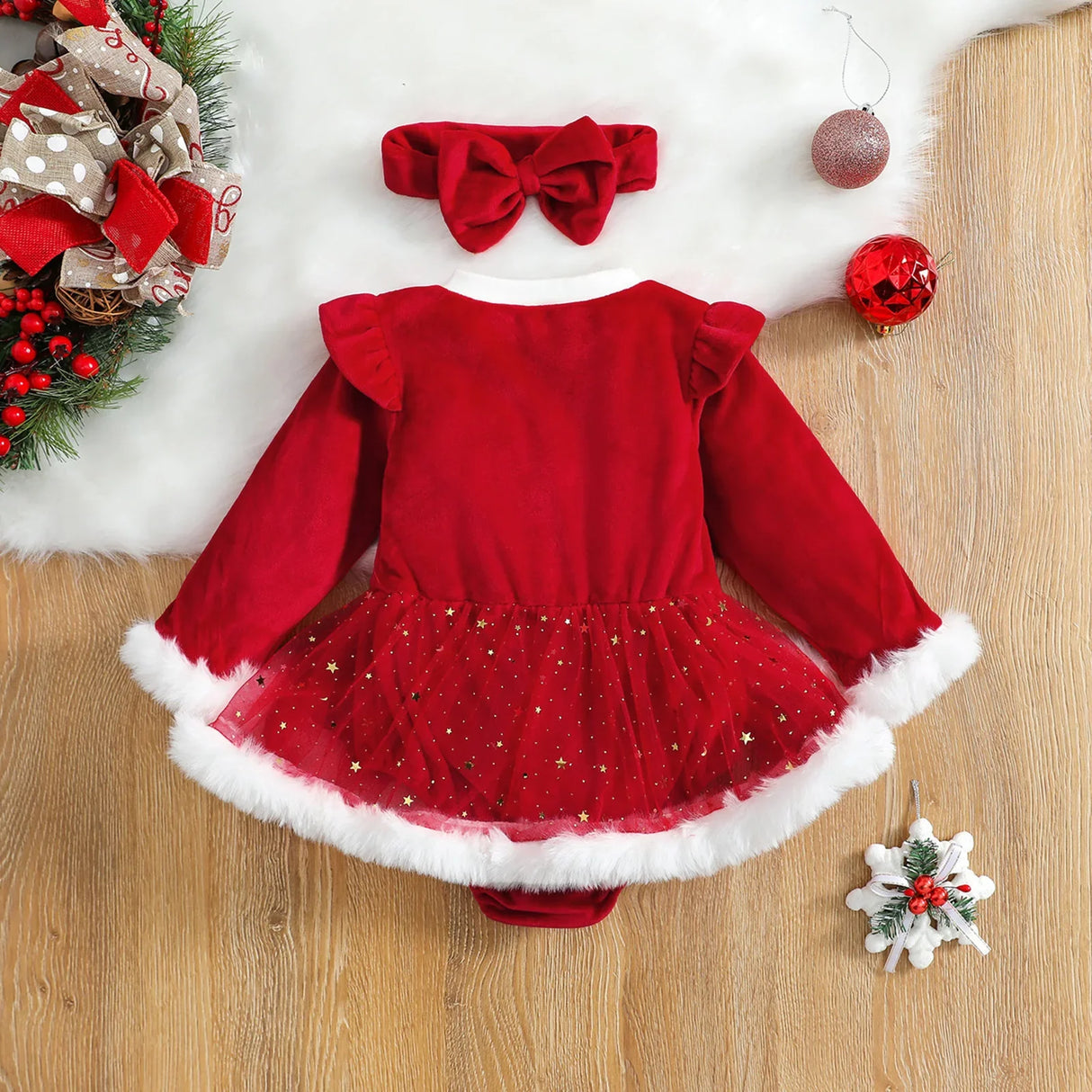 Ma&Baby 0-24M Christmas Baby Red Romper Newborn Toddler Infant Girl Velvet Ruffle Jumpsuit Xmas New Year Costumes D01