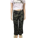 Perl Plus Size High Waist Camouflage Cargo Pants for Women Casual Straight Trousers Street Female Capris Fashion Lady Clothing