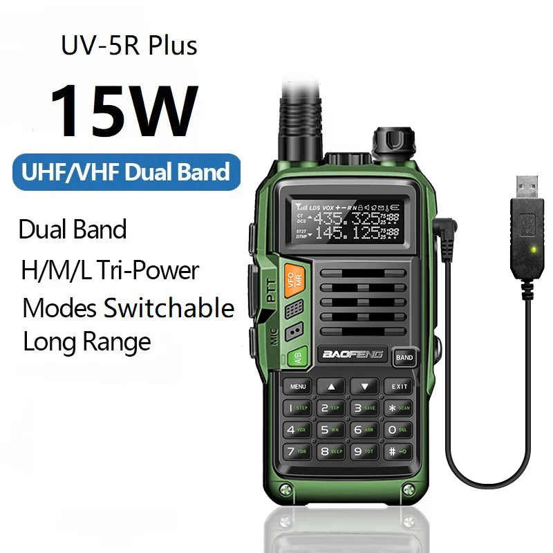 Baofeng UV-5R Plus 15W UHF/VHF Tri-Power Walkie Talkie 50 KM USB Long Range Upgrade of UV 5R UV-10R S9 Plus Two Way Radio