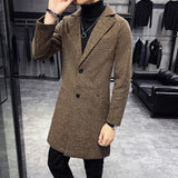 Men's Fashion Warm Casual Windbreaker Long Coat 2023 New Autumn/Winter Solid Color Woolen Coat Slim Fit Long Windbreaker Coat