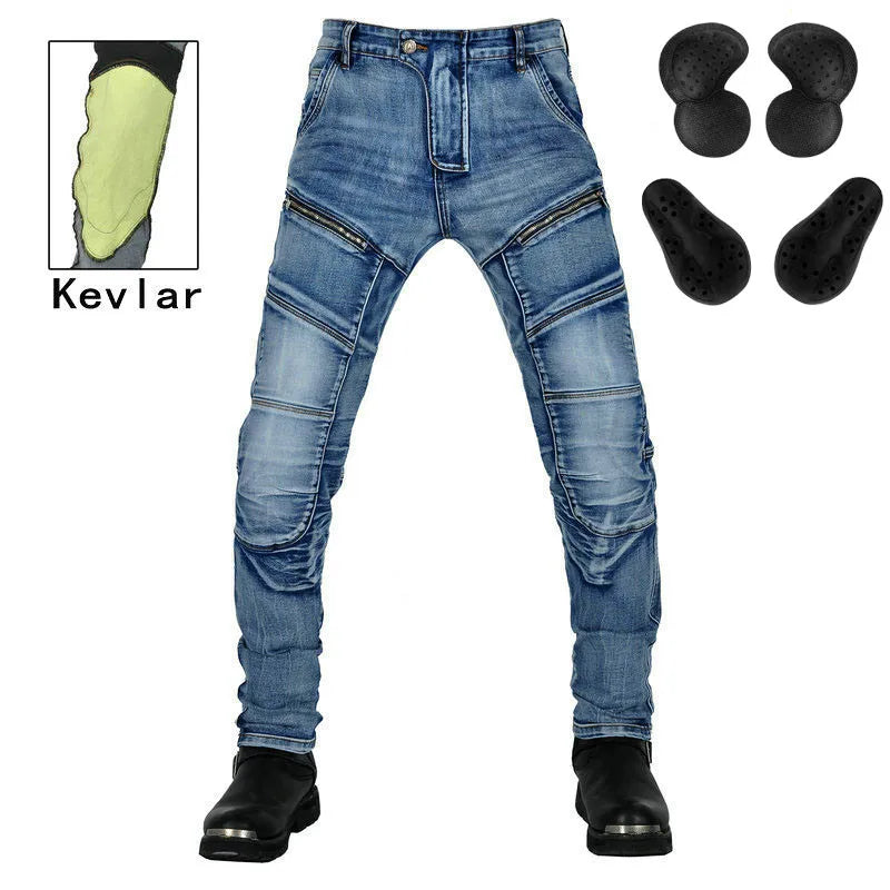 New zipper pants Motorcycle jeans Men's high elastic motorcycle riding rider pants Racing pants with protective gear