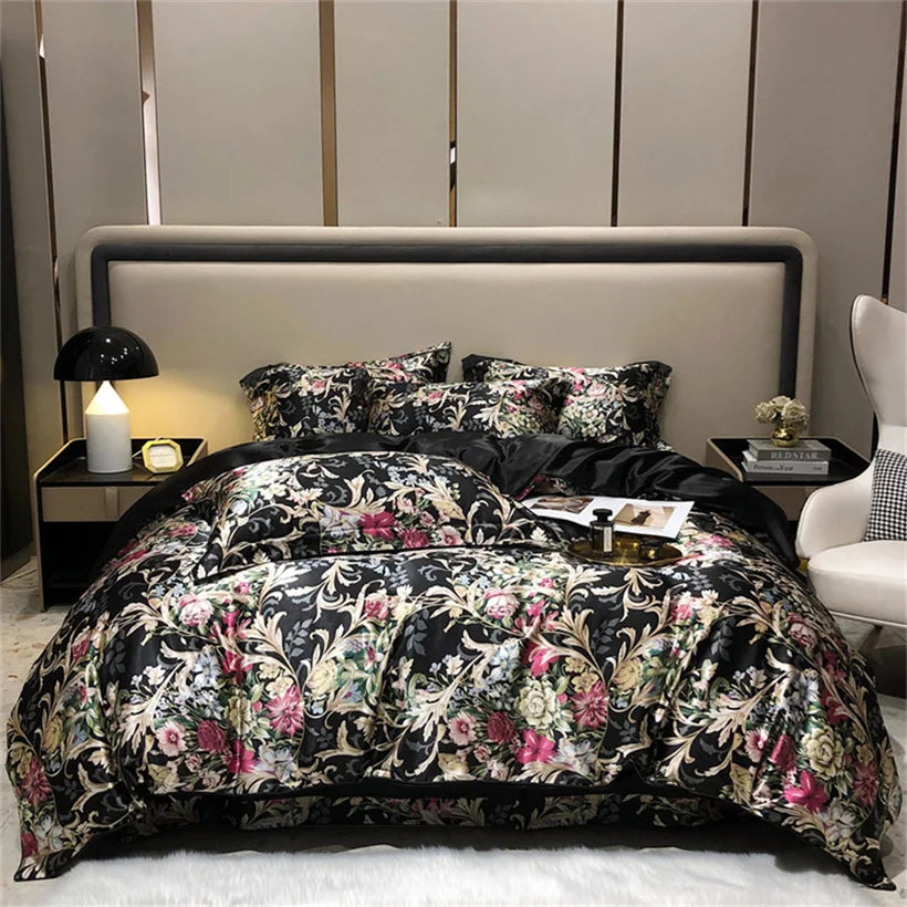 Mulberry Silk 4 Pieces Comforter Bedding Set, 1PC Duvet Cover, 1PC Bed Sheet, 2PCS Pillowcases, Luxury Home Textiles Bedclothes