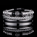 3pcs Set Men Bracelet Stainless Steel Handmade Rope Bangles Men Skull Bracelets with Tigereye Natural Stone Gift Accessories