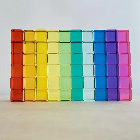 Lucent Cubes Building Blocks Stacking Toy Rainbow Translucent Cubes Acrylic Blocks Learning Color Sorting Toys for Children Gift