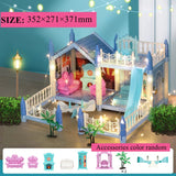 3d Assembly Diy Doll House Miniature Model Doll House Accessories Villa Princess Castle Led Lights Girl Birthday Gift Toy House