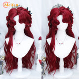 MEIFAN Long Lolita Ombre Harajuku Wig With Bang Red Blue Wave Curly Cosplay Wig Heat Resistant Synthetic Jellyfish Head Wigs