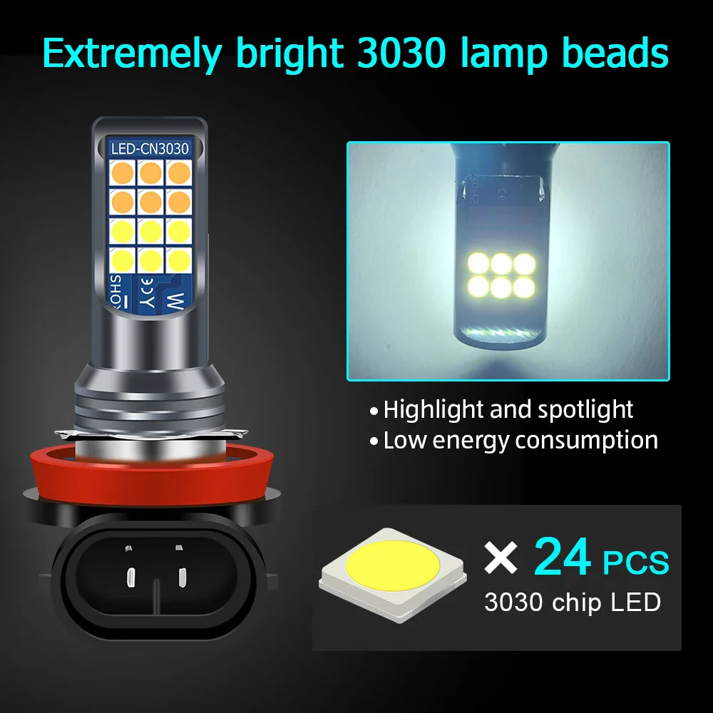 2x NEW Two Colors H11 H8 9006 HB4 HB3 H16 H10 PSX24W PSX26W P13W Car Fog Light Bulb Day Driving Running Light White Yellow Green