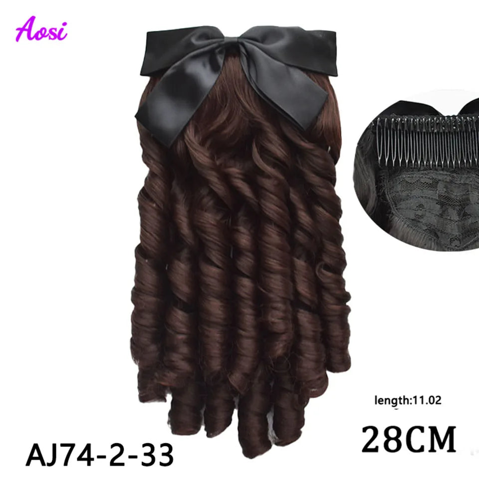 AS  Synthetic Retro Ponytail with Comb Europen Princess Curly Puff Ponytail Clip in Hair Tail Natural False Hair Extension