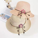 Bow Flowers Straw Hat Sweet Foldable Beach Hat Wide Brim Elegant Bucket Hat Sunscreen Outdoor Casual Sun Cap Women All Match