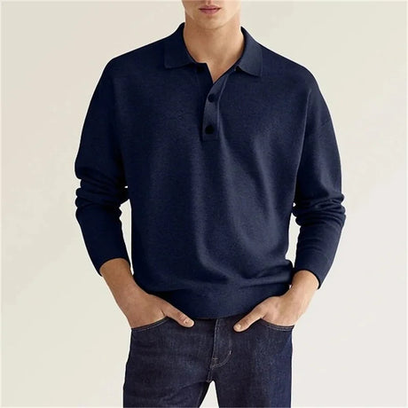 2024 Spring Autumn Solid Color Long Sleeve Polo Shirts Man High Street Casual Loose Button Pullovers Vintage All-match Tops