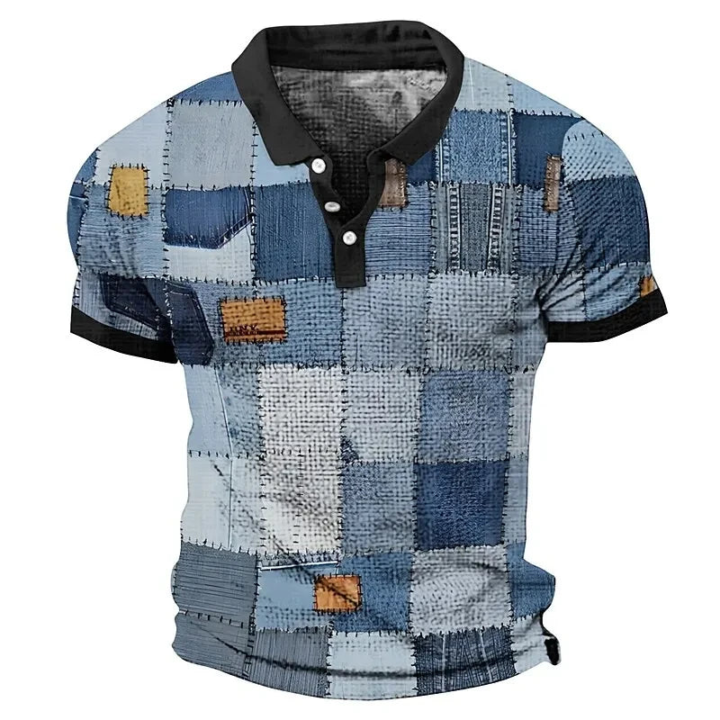 Plaid Men's Polo Shirts 2024 New Fashion Business Short-sleeved T Shirt Oversized Lapel Tops Tees Summer Casual Men Clothing