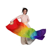 Professional Bellydance Silk Veils Light Weight 100% Silk Fan Hand Paint Colorful Dancer Performance Props Extra Long Flowy 1.8m