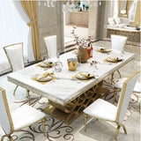 Post-Modern Marble Top-Grade Dining Table And Chairs Combination Stainless Steel Crown Apartment Golden Carved Furniture Table