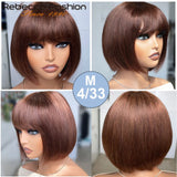 Glueless Straight Human Hair Wigs With Bangs Fringe Middle Part Bob Lace Wigs Realistic Scalp Brazilian Straight Bob Lace Wigs