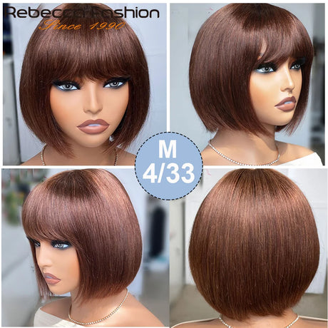 Glueless Straight Human Hair Wigs With Bangs Fringe Middle Part Bob Lace Wigs Realistic Scalp Brazilian Straight Bob Lace Wigs